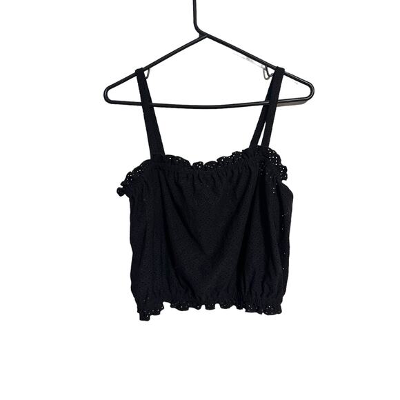 love, Fire Tops - Love, Fire Black Eyelet Cropped Tank Top Size Medium